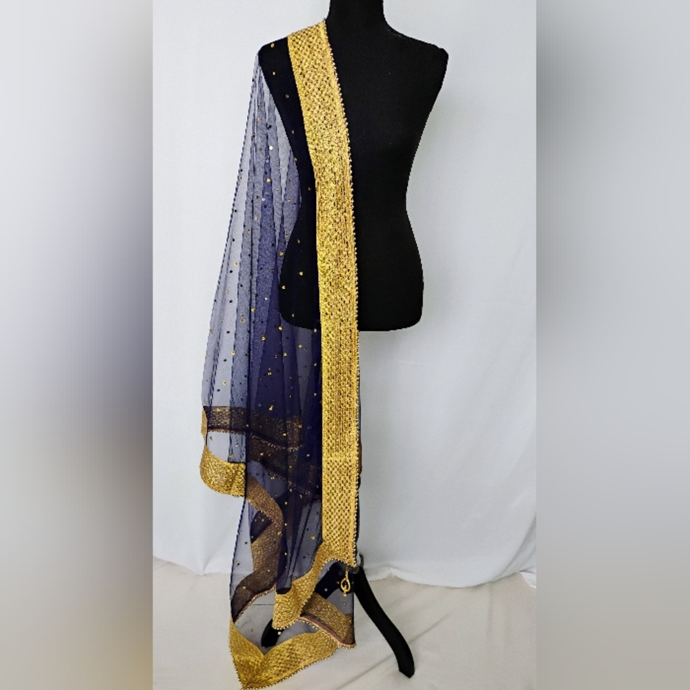 Navy Blue net stones dupatta/ veil/ scarf/ with broad border